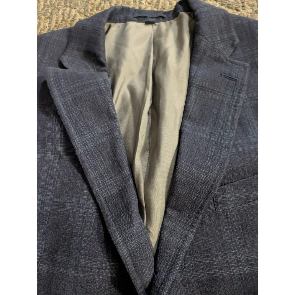 Jos. A. Bank 1905 Tailored Fit Navy Plaid Linen Cotton Sport Coat Blazer 44R